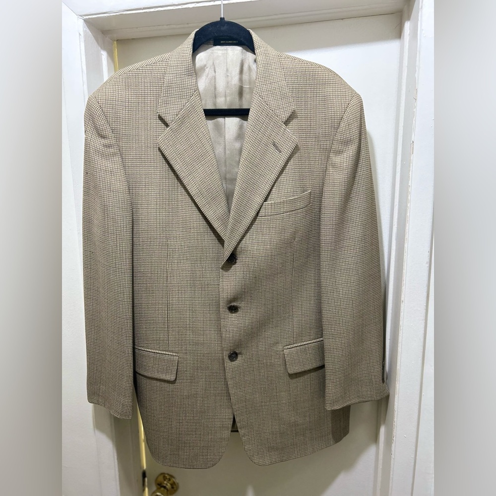 Vintage GIVENCHY MONSIEUR Blazer Jacket Sport Coat Worsted Wool 40R Tan Plaid